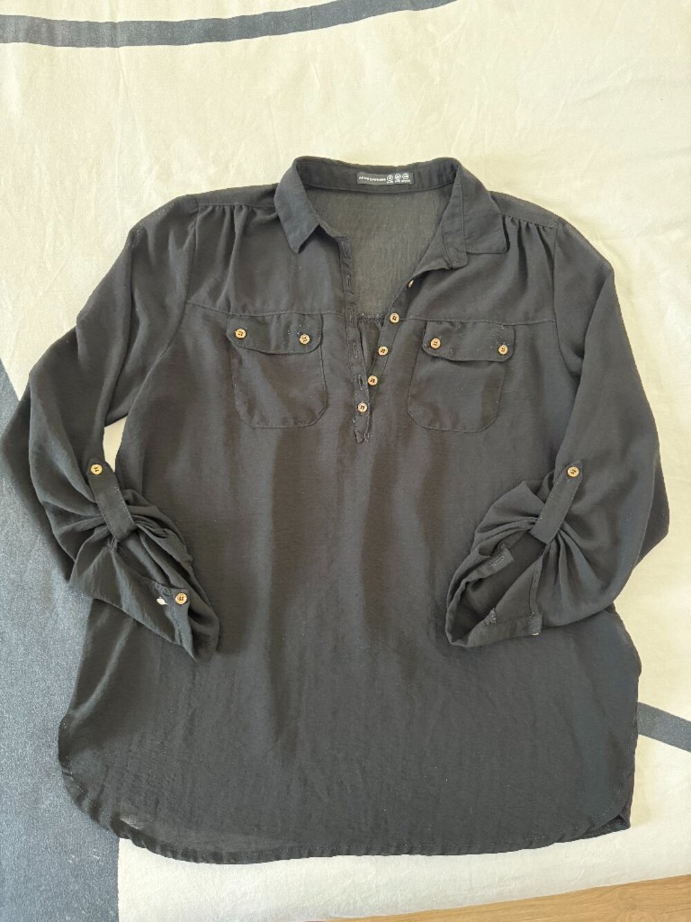Atmosphere Black Utility Popover Blouse Sz 12